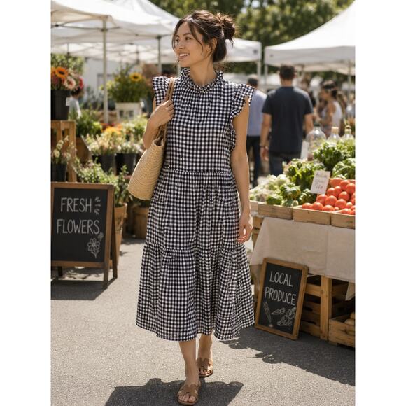 Felicite Dresses & Skirts - Felicite | Gingham Ruffle Neck Dress